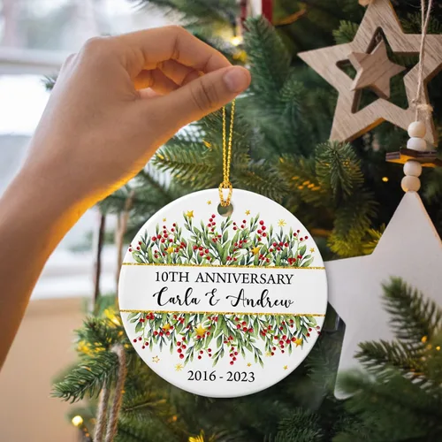 Miniatura 2 de Adorno personalizado de Navidad, aniversario de boda, aniversario de 2025, adornos de cerámica de Navidad para parejas, esposo, esposa, adorno