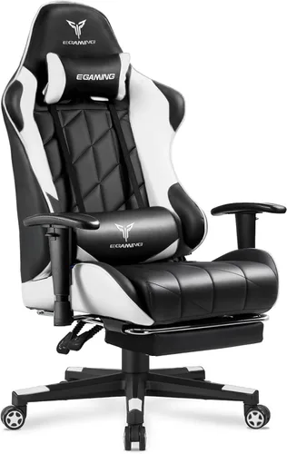 EXRACING Silla ergonómica para videojuegos, silla de computadora con reposapiés y soporte lumbar, silla de oficina de cuero con respaldo alto Blanco
