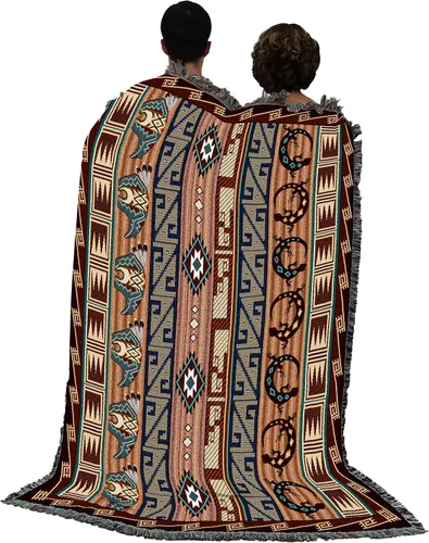 Miniatura 3 de Pure Country Weavers - Manta con fetiches - Inspirada en nativos americanos del suroeste - Manta tejida de regalo, algodón, 72x54, fabricada en EE.UU