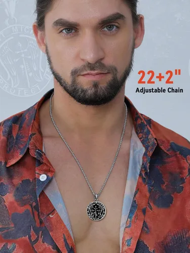 Miniatura 2 de FaithHeart Saint Michael Necklace, Stainless Steel18K Gold Plated St Michael the Archangel Pendant Amulet for Men Women with Gift Packaging