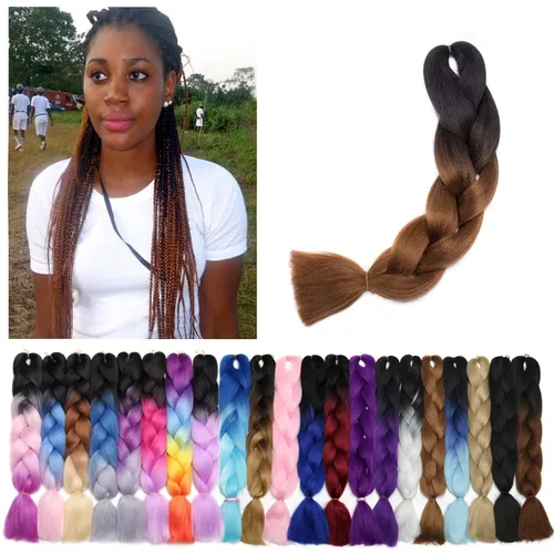 Miniatura 159 de Benehair Extensiones de cabello trenzado ombré de 24 pulgadas, 1 paquete de extensiones de cabello trenzado jumbo de alta temperatura, cabello