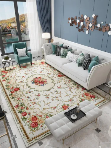 Miniatura 81 de Ukeler - Alfombra rústica con diseño floral para sala, dormitorio, comedor, Country rústico, Azul (luxury blue)