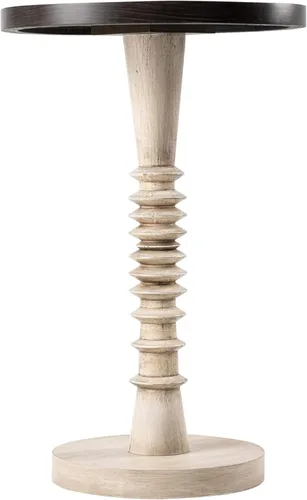 Miniatura 12 de COZAYH Mesa de pedestal rústica tradicional, mesa auxiliar redonda con acabado envejecido estilo granja para espacios pequeños, color marrón oscuro