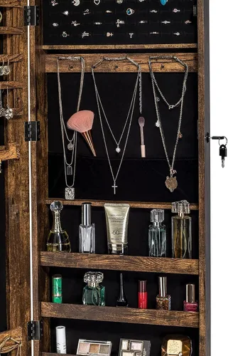Miniatura 3 de YOKUKINA Armario de espejo de joyería, organizador de almacenamiento grande con luz LED, armario con cerradura para colgar en la puerta o montar