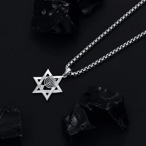 Miniatura 4 de PDTJMTG Collar judío de plata de ley con estrella de David para hombre
