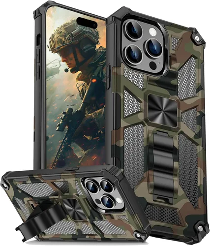 Miniatura 23 de CCSmall Funda de camuflaje para Apple iPhone 14 para hombres, protección resistente a prueba de golpes con función atril para iPhone 14 MC verde