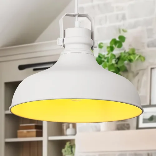 Miniatura 6 de Luces colgantes blancas de granja, iluminación colgante mate para isla de cocina, industrial de altura ajustable, vintage, cúpula colgante