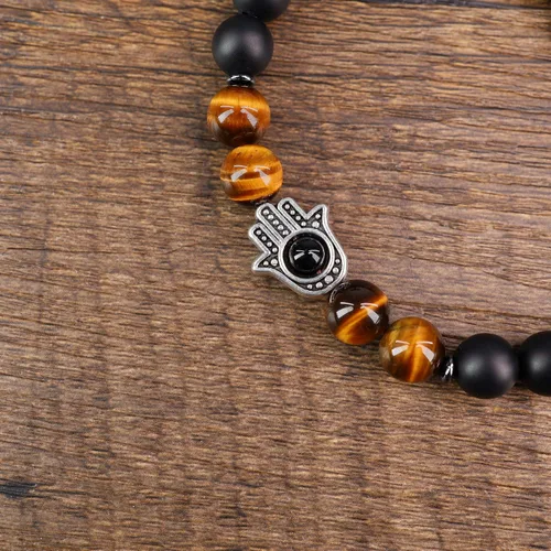Miniatura 5 de Pulsera Hamsa con cuentas de piedra de tigre de ónix