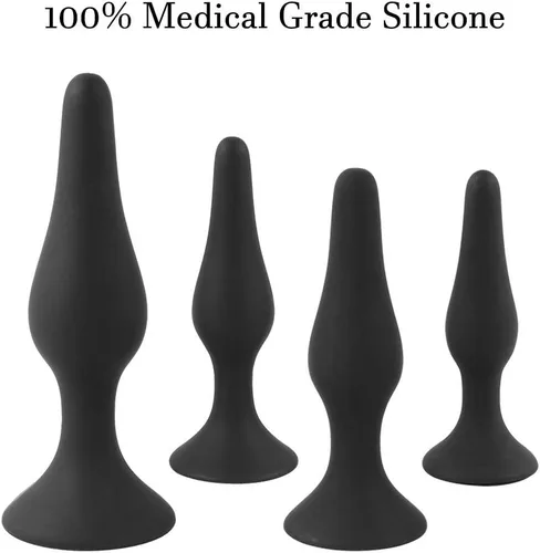Miniatura 3 de Tapones anales de silicona para principiantes para mujeres y hombres, juego de 4 piezas (negro)
