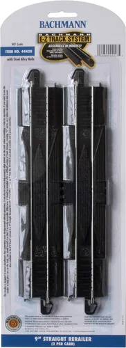 Miniatura 5 de Bachmann Trenes - RERAILER RECTO A PRESENTACIÓN E-Z 9" (2/tarjeta) - Riel de aleación de acero con plataforma negra - Escala HO
