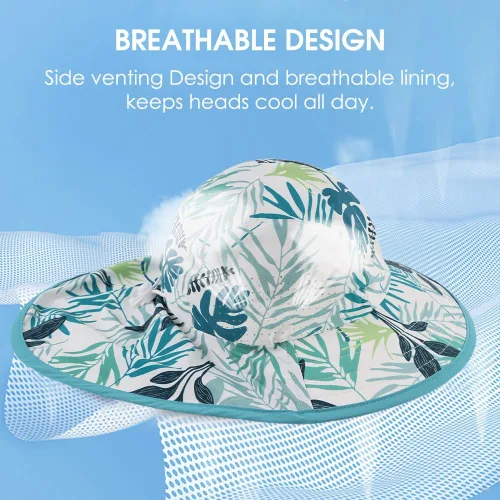 Miniatura 38 de Sombrero de verano para niños pequeños con solapa para el cuello, impermeable, sombrero de natación para niños, protección UV, sombrero de playa