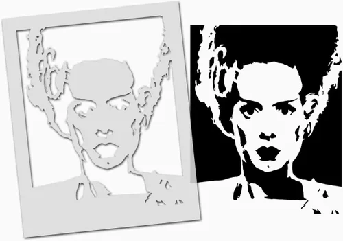 Bride of Frankenstein - Plantilla decorativa de pintura de Halloween para paredes, telas, muebles y mucho más (XS/ 4.3 x 5.5 pulgadas/4.3 x 5.5 in)