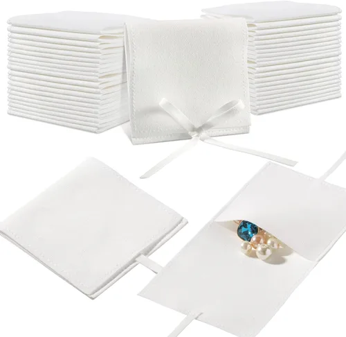Miniatura 12 de Lothee 40 piezas de bolsas de joyería de microfibra de 8x8 cm, lujosas bolsas de regalo pequeñas con lazo de microfibra para joyería, estilo sobre