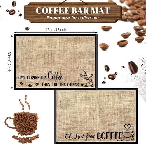 Miniatura 2 de Tegeme 2 tapetes de café de 18 x 12 pulgadas mate para encimera, manteles individuales rústicos de arpillera, decoración para máquina de espresso