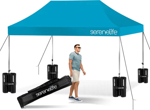 Miniatura 14 de SereneLife - Tienda de campaña desplegable de 10 x 20 pulgadas, toldo plegable, con parte superior de tienda impermeable, bolsa de transporte Blanco