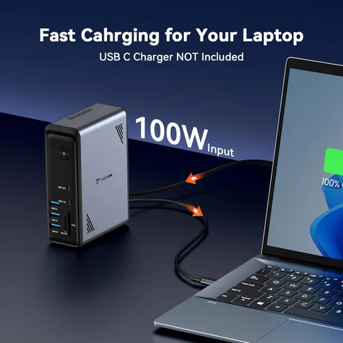 Miniatura 6 de TobenONE Estación de acoplamiento para laptop 18 en 1, 3 monitores, pantalla triple 4K con 3 HDMI, 9 puertos USB, Gigabit Ethernet, PD3.0