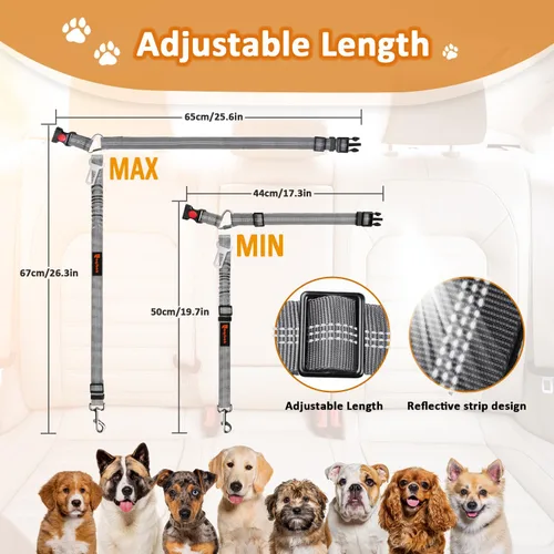 Miniatura 7 de Arnés de cinturón de seguridad removible para perro para carro, 3 en 1, correa de cinturón de seguridad para perro, restricción retráctil que se