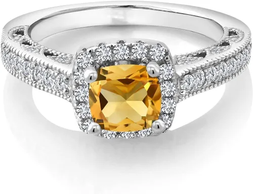 Miniatura 99 de Gem Stone King Anillo de compromiso de plata de ley 925 de 0.236 in con piedra natal y zafiro blanco creado con acento Anillo de compromiso