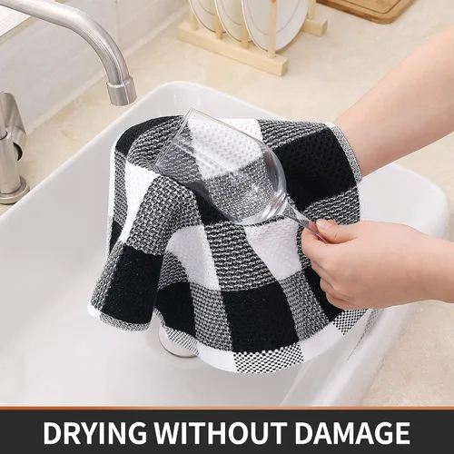 Miniatura 3 de Homaxy Paños de cocina 100% algodón, tejido gofre a cuadros, 12 x 12 pulgadas, toallas de platos súper suaves y absorbentes, de secado rápido