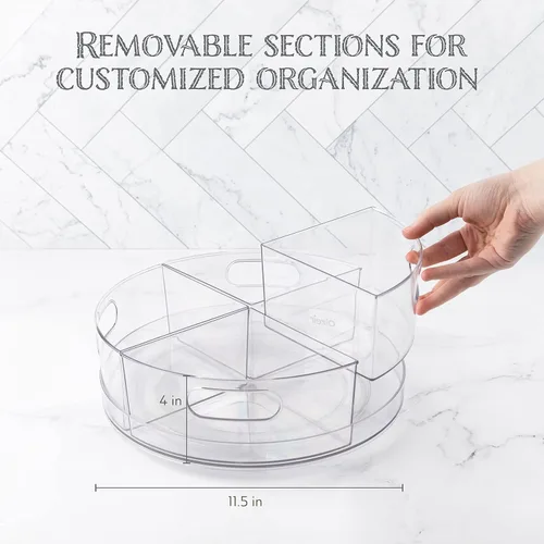 Miniatura 2 de Oizeir Lazy Susan Plataforma Giratoria - Acrílico transparente, secciones extraíbles, gira 360 grados. Organiza fácilmente tu refrigerador, gabinete