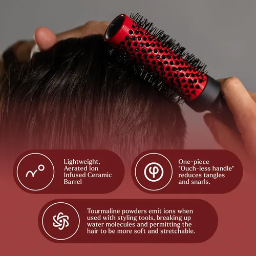 Miniatura 3 de Cepillo redondo de cerámica con infusión de iones Rodillo de calidad de salón para secado por soplado Fija el cabello seco o dañado Cepillo