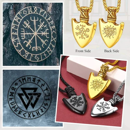 Miniatura 9 de FaithHeart Collar con colgante de runas vikingas nórdicas, martillo de Thor, brújula nórdica, Odín, cuervo, para hombres y mujeres, con embalaje