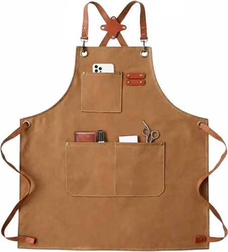 Miniatura 10 de Delantal de chef con bolsillo grande, delantal para carpintería, lona de algodón, correas ajustables, ideal