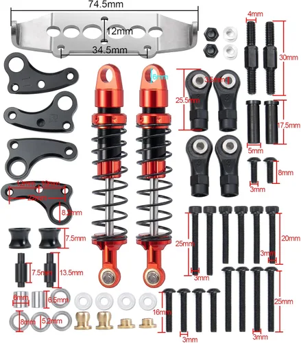 Miniatura 2 de RCHUBAM 80mm RC Shock Absorber Amortiguador 2 piezas Kit de Suspensión Cantilever Trasera TRX-4 Partes de Mejora del Absorber para Coche de Oruga RC
