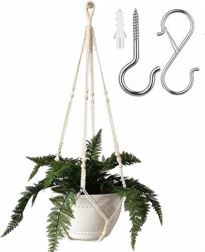 Bouqlife Colgador de macramé grande de 43 pulgadas para macetas de 12 pulgadas, extra largo, sin borlas, cuerda de algodón, soporte para plantas