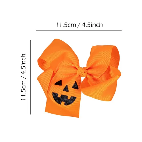 Miniatura 7 de Lazos para el pelo de calabaza para mujeres y niñas, 2 piezas de 4.5 pulgadas, lindo naranja para otoño, Acción de Gracias, Halloween, pasador