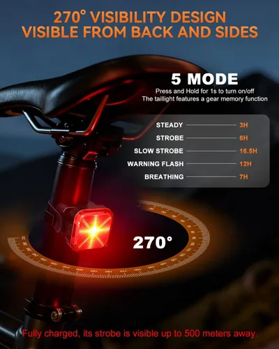 Miniatura 6 de Luces de bicicleta 2026 para conducción nocturna, luces de bicicleta recargables de 5000 mAh delanteras y traseras, 11+5 modos de juego de faros