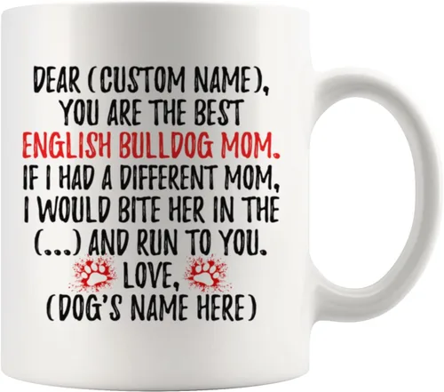 Taza personalizada con diseño de bulldog inglés para mamá, bulldog británico, taza de mamá de perro bulldog inglés, regalo del dueño de bulldog
