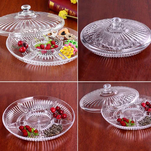 Miniatura 7 de Bandeja creativa de acrílico multifuncional para aperitivos con tapa, platos para servir frutas secas, nueces, dulces, frutas, 6 compartimentos
