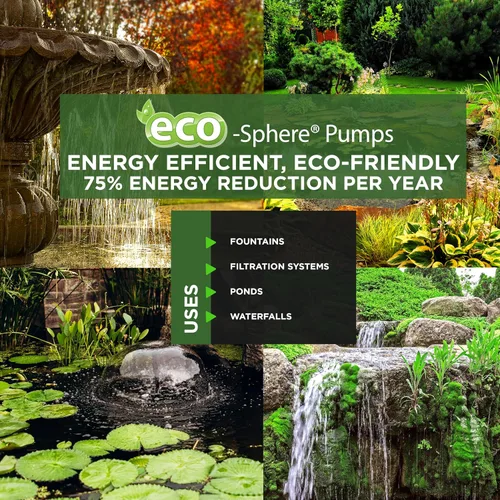 Miniatura 11 de Alpine Corporation - Eco-Sphere 1400 GPH Bomba de ahorro de energía con cable de 33 pies para estanques, fuentes, cascadas y sistemas de filtración