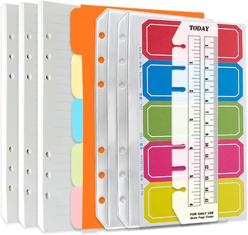 Miniatura 11 de DY.2ten Juego de cuadernos recargables, paquete de 3 papeles de repuesto forrados, bolsillos transparentes con cremallera, divisores, pestañas