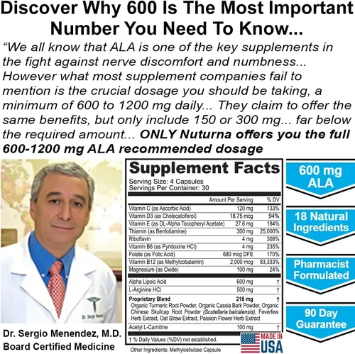 Miniatura 3 de Suplemento de apoyo nervioso neuropatía con 600 mg de ácido alfa lipoico puro, fórmula de máxima fuerza para dedos, manos, dedos de los pies y pies