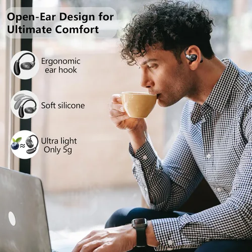 Miniatura 5 de Auriculares de oído abierto verdaderamente inalámbricos, hasta 32 horas de reproducción, Bluetooth 5.4, auriculares de oreja abierta ultra cómodos