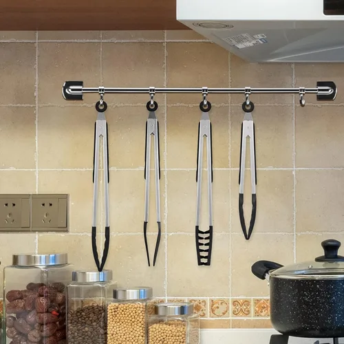 Miniatura 9 de Juego de pinzas de cocina de acero inoxidable 4 en 1 para cocinar con puntas de silicona, tostadora de bistec, pizza, pasta, espagueti, fideos, Negro