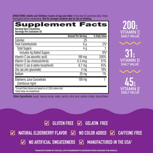 Miniatura 7 de Airborne - Gomitas de saúco + zinc y vitamina C para adultos, suplemento para fortalecer el sistema inmunológico con vitaminas D y zinc