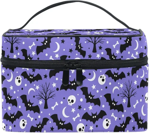 Miniatura 13 de Bolsa de Maquillaje, Estuche de Maquillaje Organizador de Viaje con Diseño de Calavera y Flores, Estuche de Cosméticos, Bolsas de Aseo para Niñas