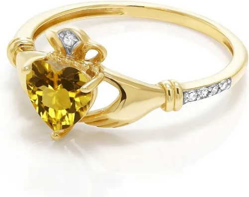 Miniatura 86 de Gem Stone King Anillo de compromiso claddagh celta irlandés de oro amarillo de 10 quilates con piedra preciosa en forma de corazón de 0.236 in