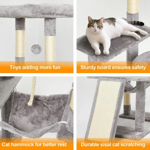 Miniatura 3 de Árbol grande para gatos, torre para gatos de varios niveles de 65 pulgadas de alto con postes rascadores cubiertos de sisal, condominio, hamaca