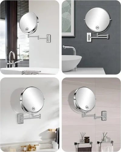 Miniatura 6 de Gospire Espejo de pared extra grande de 9 pulgadas con aumento 1X/10X, giratorio de 360° y extensible, acabado cromado pulido para tocador de baño