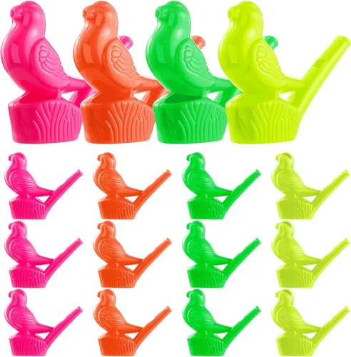 Sumind 24 piezas de silbato de agua para pájaros, silbatos de fiesta, juguetes coloridos novedosos de agua, currucas de agua, instrumento musical
