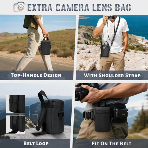 Miniatura 6 de RAINSMORE Mochila para cámara de carcasa dura para DSLR/SLR, bolsa impermeable para cámara con compartimento para laptop de 15.6 pulgadas, estuche