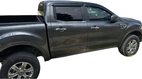 Miniatura 2 de 2019-2023 Deflectores de ventana laterales tintados para Ford Ranger SuperCrew XL XLT Lariat con protectores de lluvia adhesivos, tonos ahumados