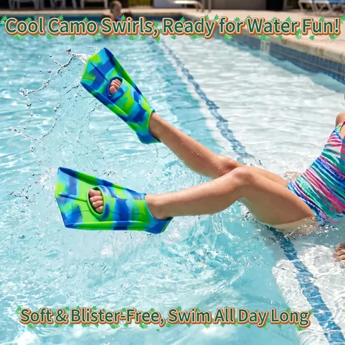 Miniatura 5 de Aletas de Natación para Niños, Aletas Cortas Cómodas para Natación de Vueltas y Entrenamiento para Niños, Niñas, Niños, Principiantes Colorido-Verde