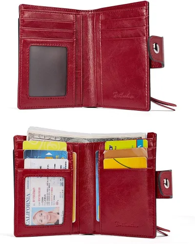 Miniatura 2 de BOSTANTEN - Billetera de cuero para mujer con bloqueo RFID, pequeña, con cremallera, de bolsillo, para tarjetas, con ventana para documento