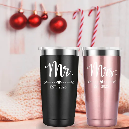 Miniatura 4 de Mamihlap Mr and Mrs Est - Taza de viaje 2026. Regalos de despedida de soltera para parejas de recién casados, esposa, novia y novia. Idea de vaso