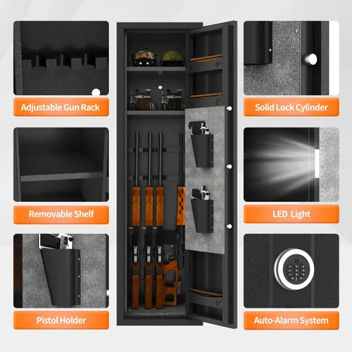 Miniatura 6 de Caja fuerte para armas 8-12 para rifles y pistolas, no requiere montaje, teclado digital grande seguro para armas, rifles seguros para el hogar